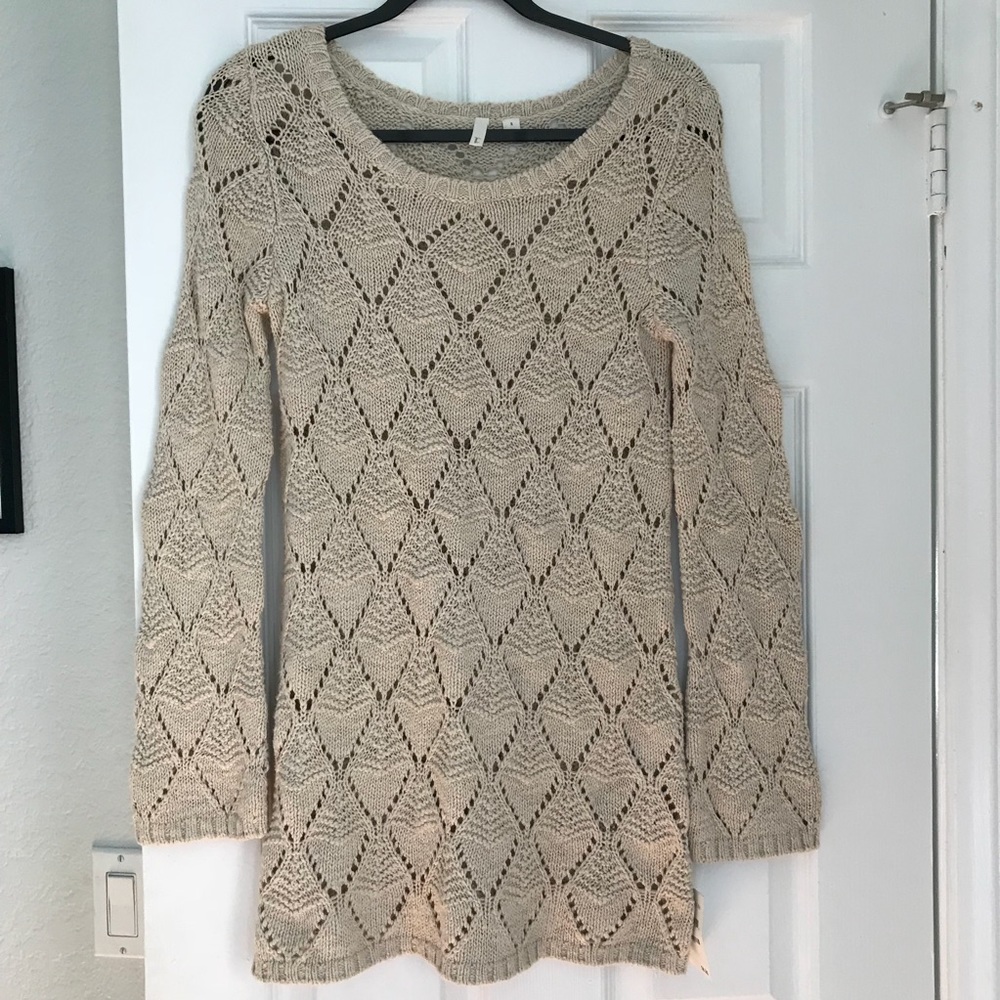 Frenchi open knit tan sweater tunic cotton